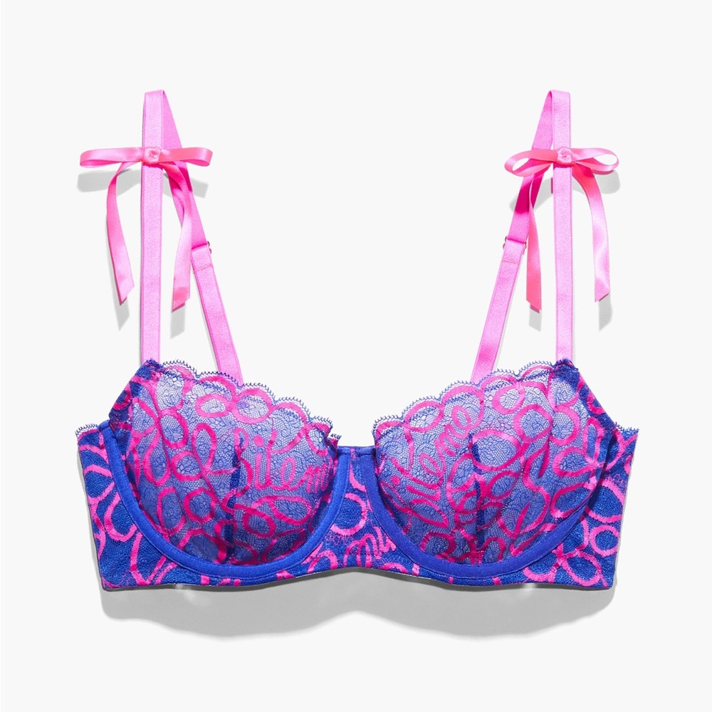 SAVAGE X FENTY PINK AND BLUE UNLINED BALCONETTE BRA | NEVER WORN